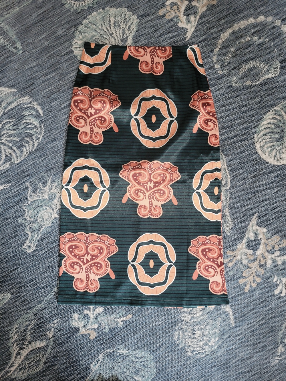 Rachel Zoe Teal Pencil Skirt with Peach Medallion Print